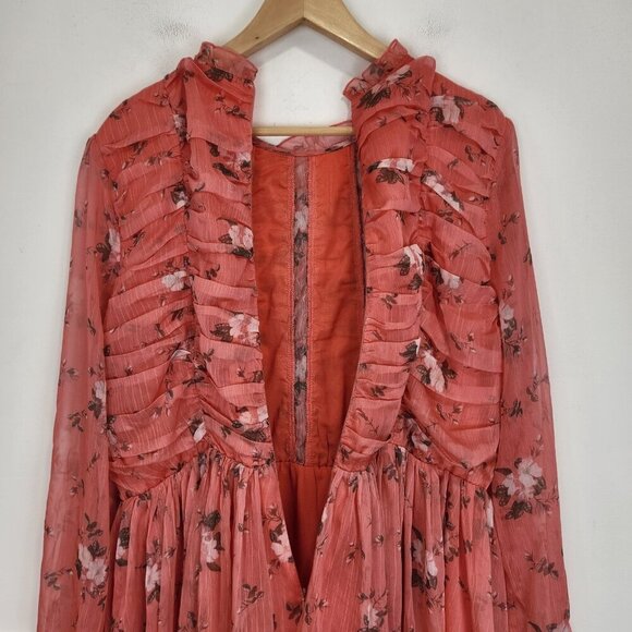 L'ATISTE By Amy Floral Chiffon Midi Dress Plus 1X Peach Pink Front Lacing Accent - Picture 4 of 9